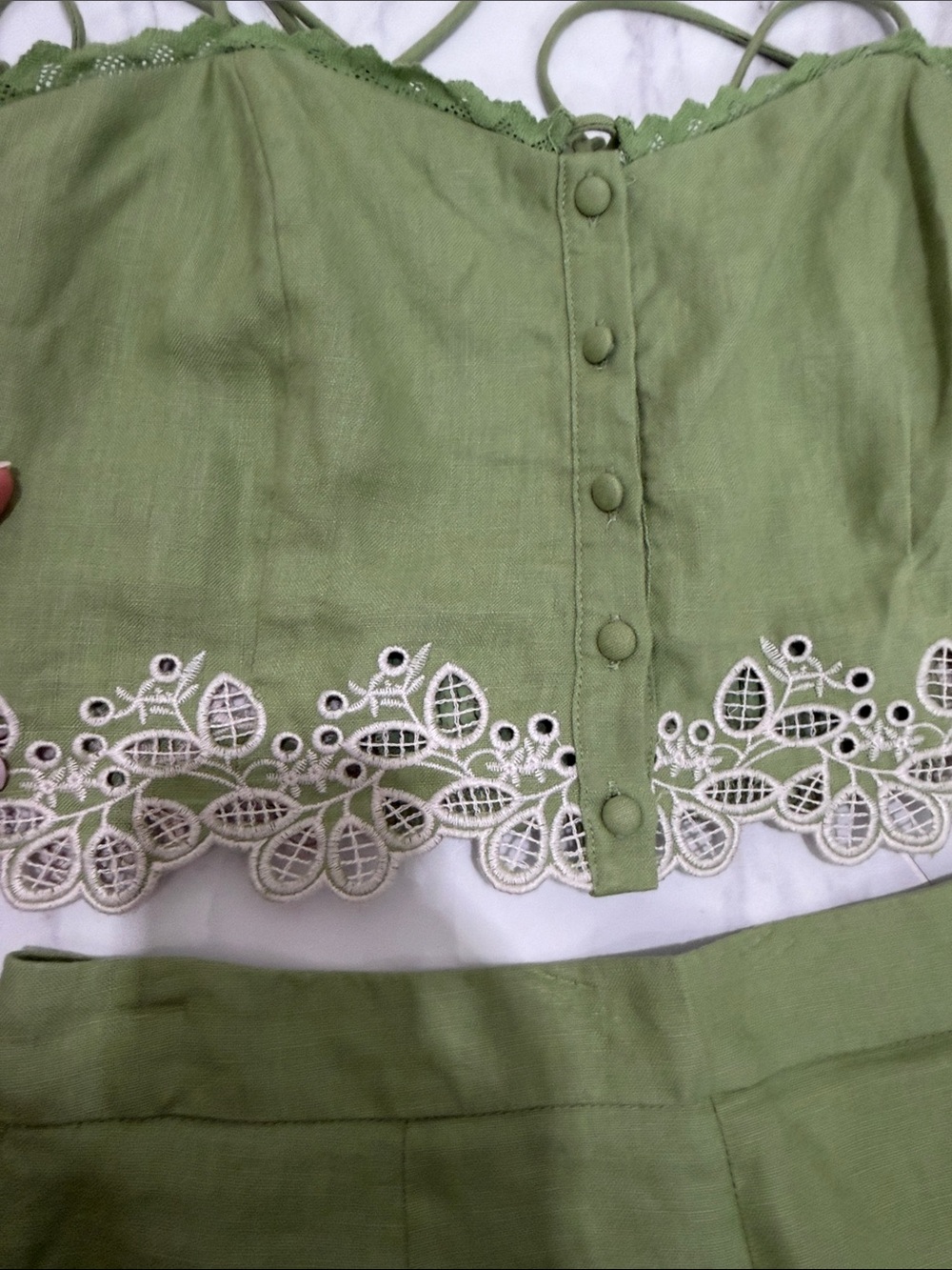 Astr Olive Green Embroidered Halter Crop Top & High-Waist Shorts Set - Picture 5 of 6